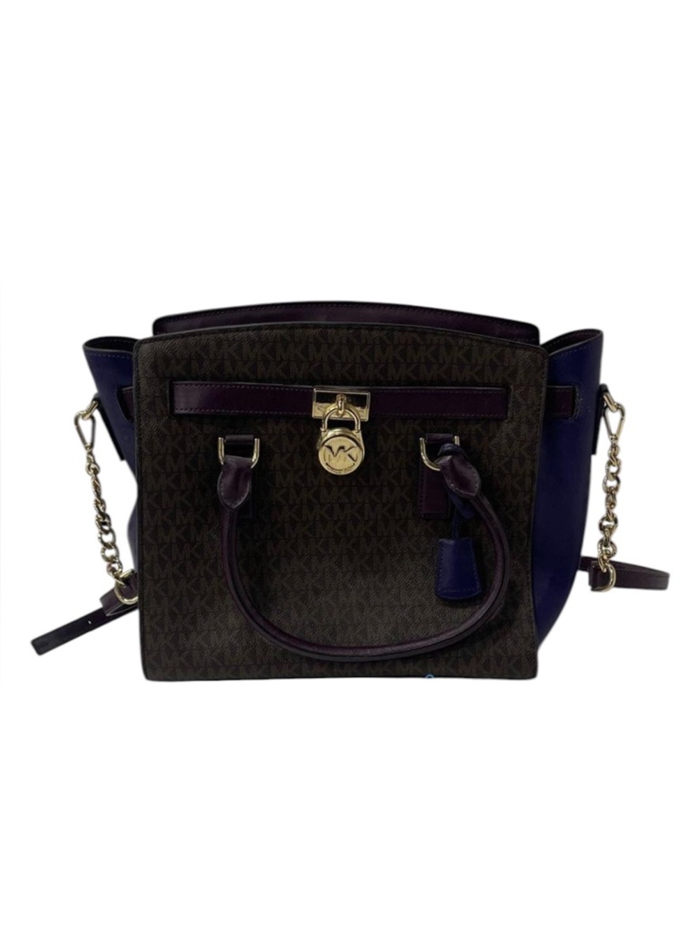 8702 Michael Kors Jet Set Brown and Purple Signature Satchel